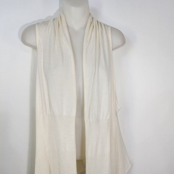 Coldwater Creek Women's Cardigan Vest Size S/M Ivory Open Front Waterfall Draped - Picture 3 of 9